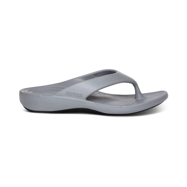 Aetrex Women's Maui Flip Flops Grey Sandals UK 6229-535